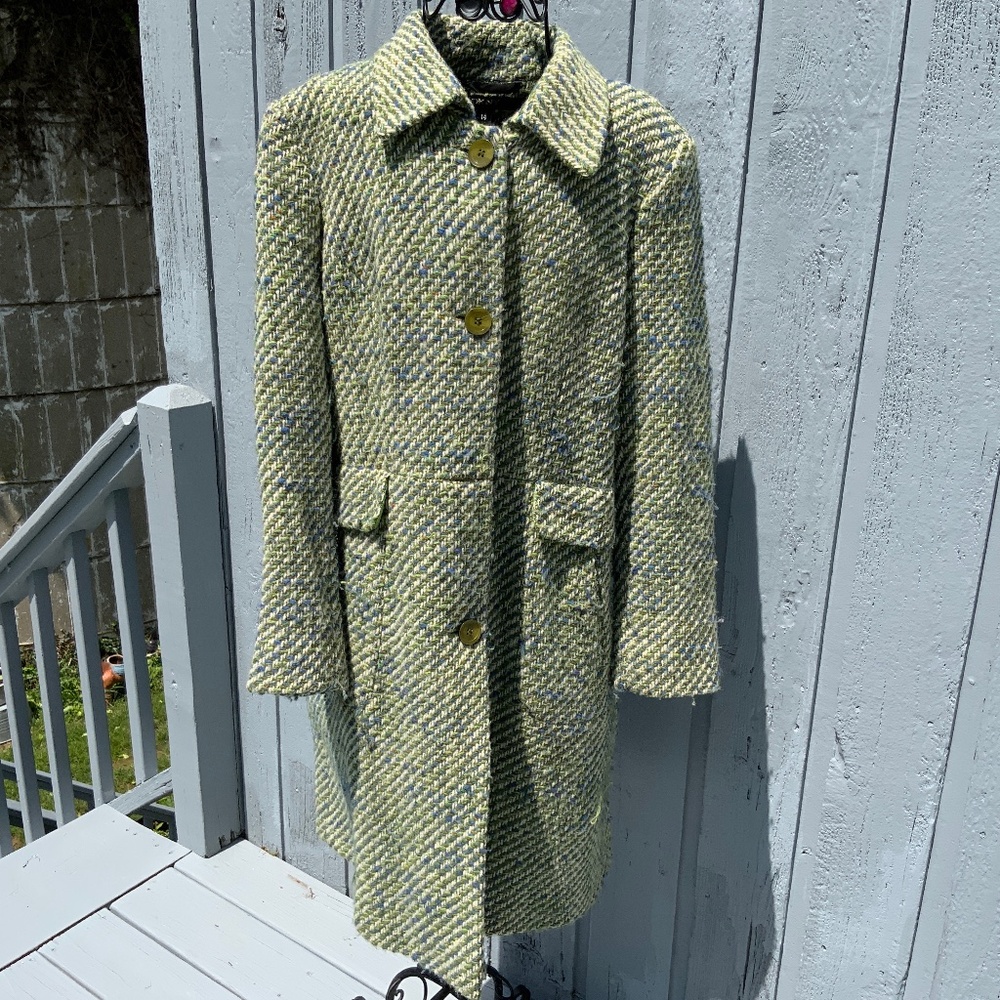 DKNY Donna Karan New York Blue Green Tweed Peacoat (Size 14)